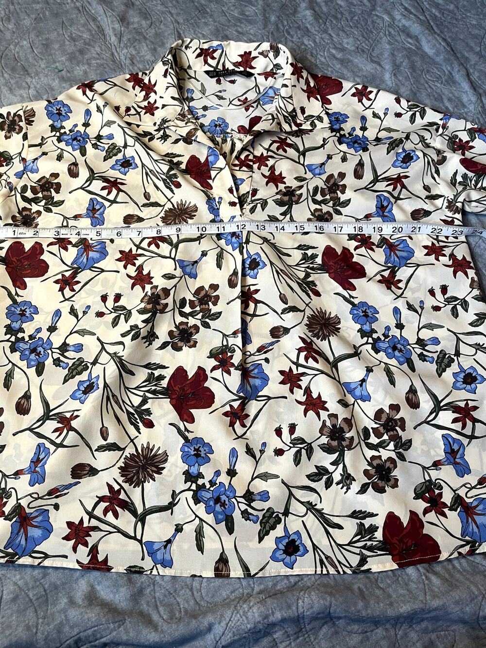 Zara Basic Botanical Floral Print Long Sleeve Blouse XS